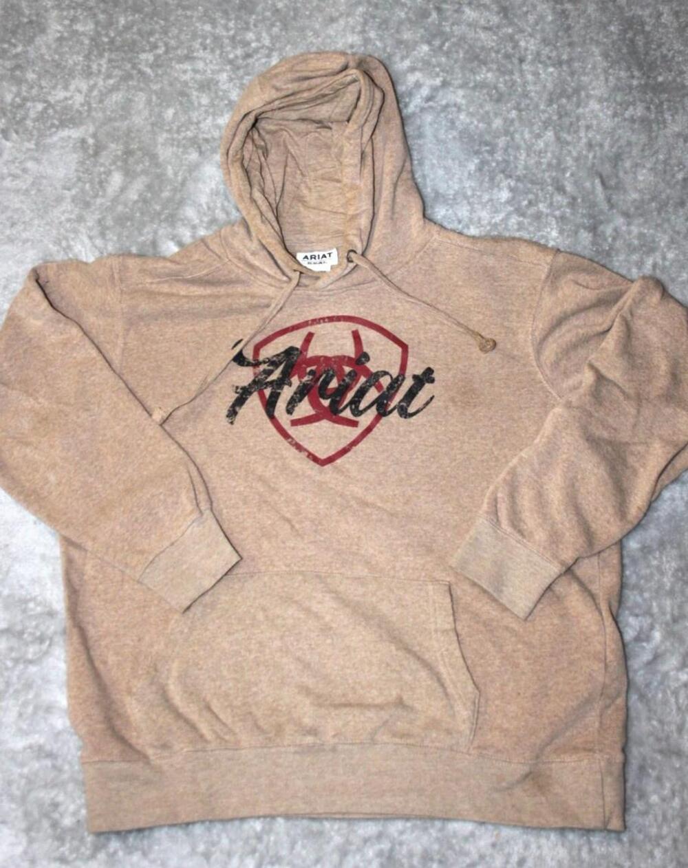 Ariat Hoodie Womens Large Beige Pullover Hooded Fleece R.E.A.L. Logo Pocket